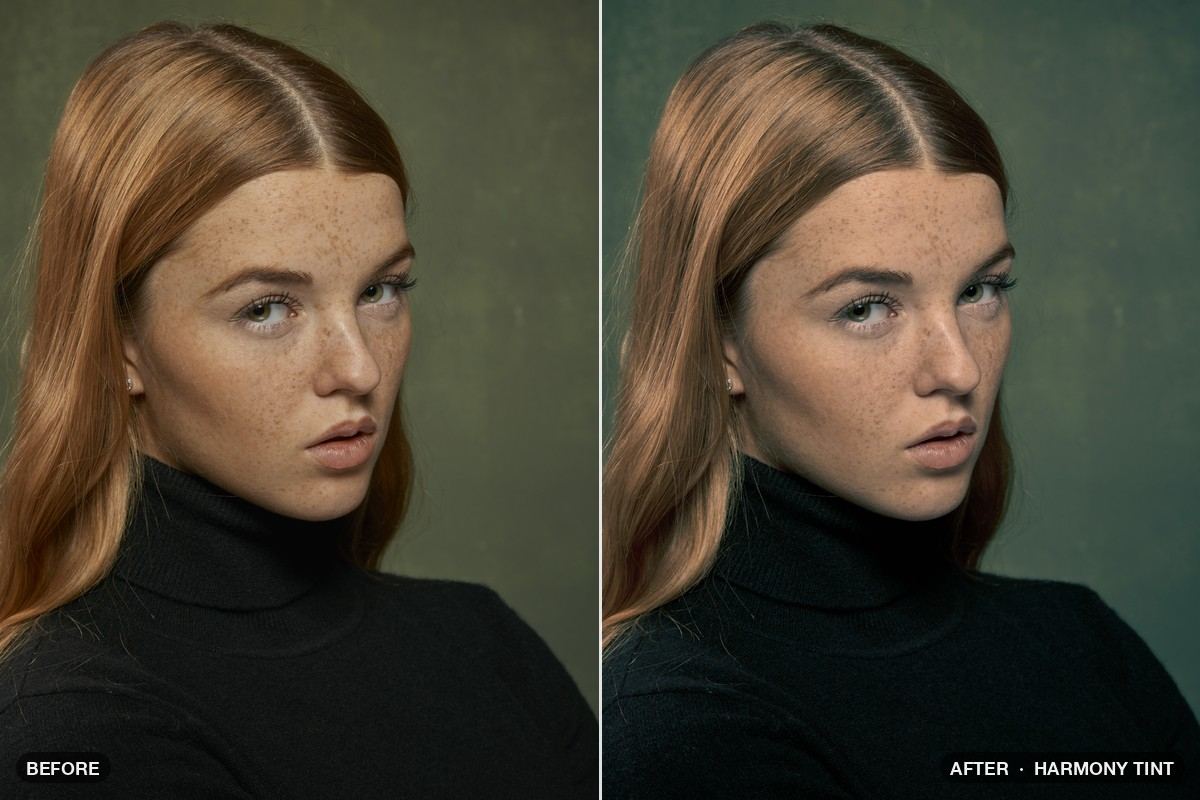 Portrait before and after the Harmony Tint look