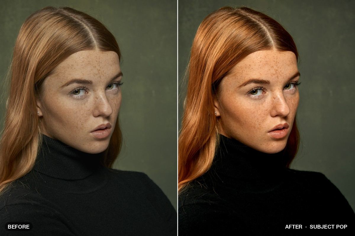 Portrait before and after the Subject Pop look