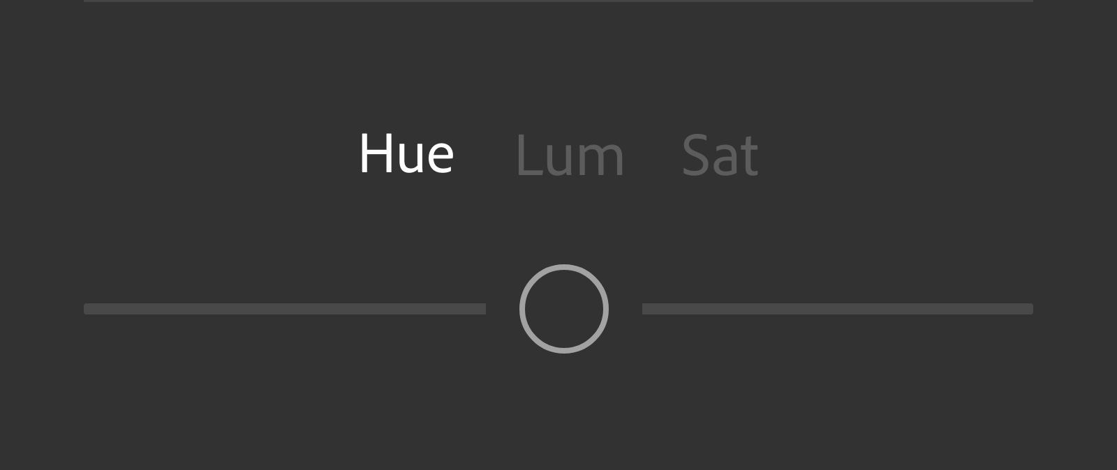 Hue, Lum and Sat selector above a slider